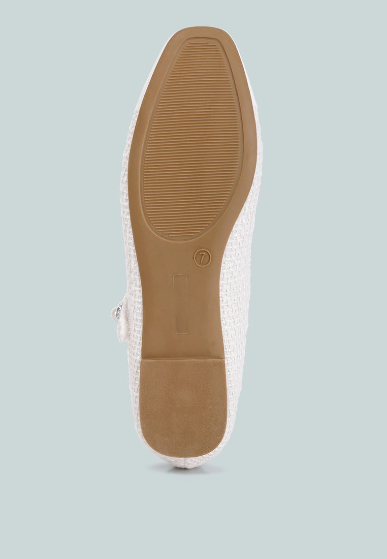 albi patent toe cap tweed mary janes in white