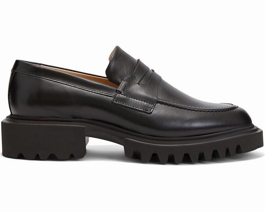 AllSaints Lola WF0052Z Penny Loafers Women 9 Black Leather Slip On Shoes KHD1132