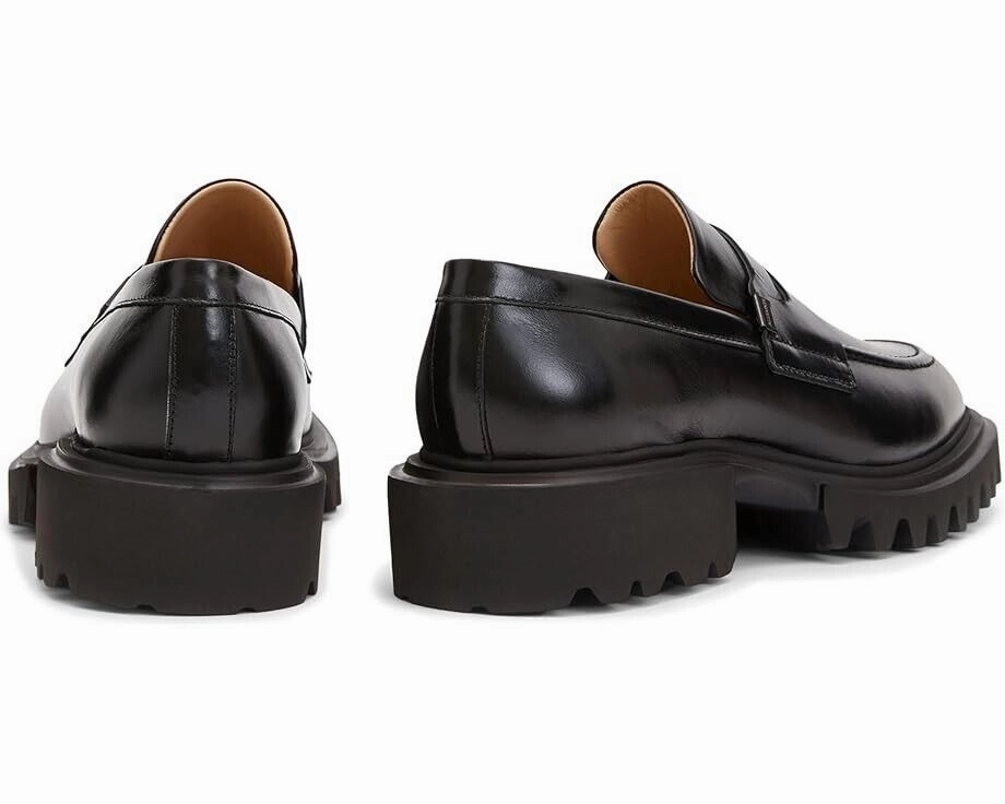 AllSaints Lola WF0052Z Penny Loafers Women 9 Black Leather Slip On Shoes KHD1132