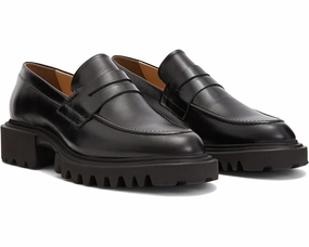 AllSaints Lola WF0052Z Penny Loafers Women 9 Black Leather Slip On Shoes KHD1132 Comfy Women Flats under $50