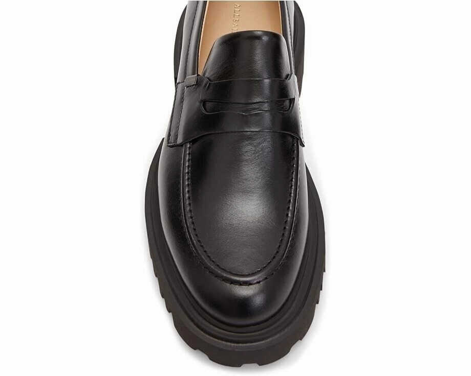 AllSaints Lola WF0052Z Penny Loafers Women 9 Black Leather Slip On Shoes KHD1132