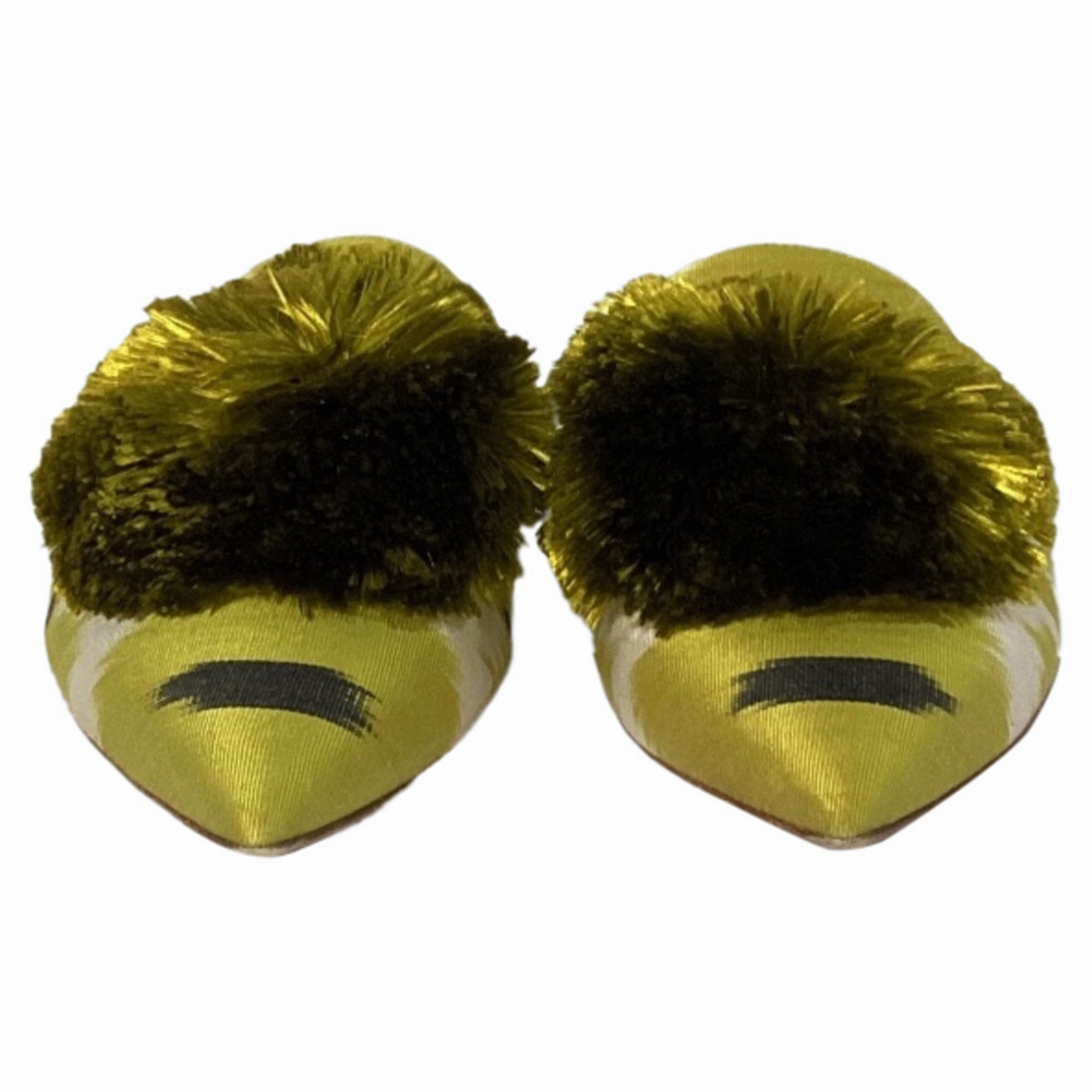 Altuzarra Powder Puff Pom Pom Mules in Green Satin