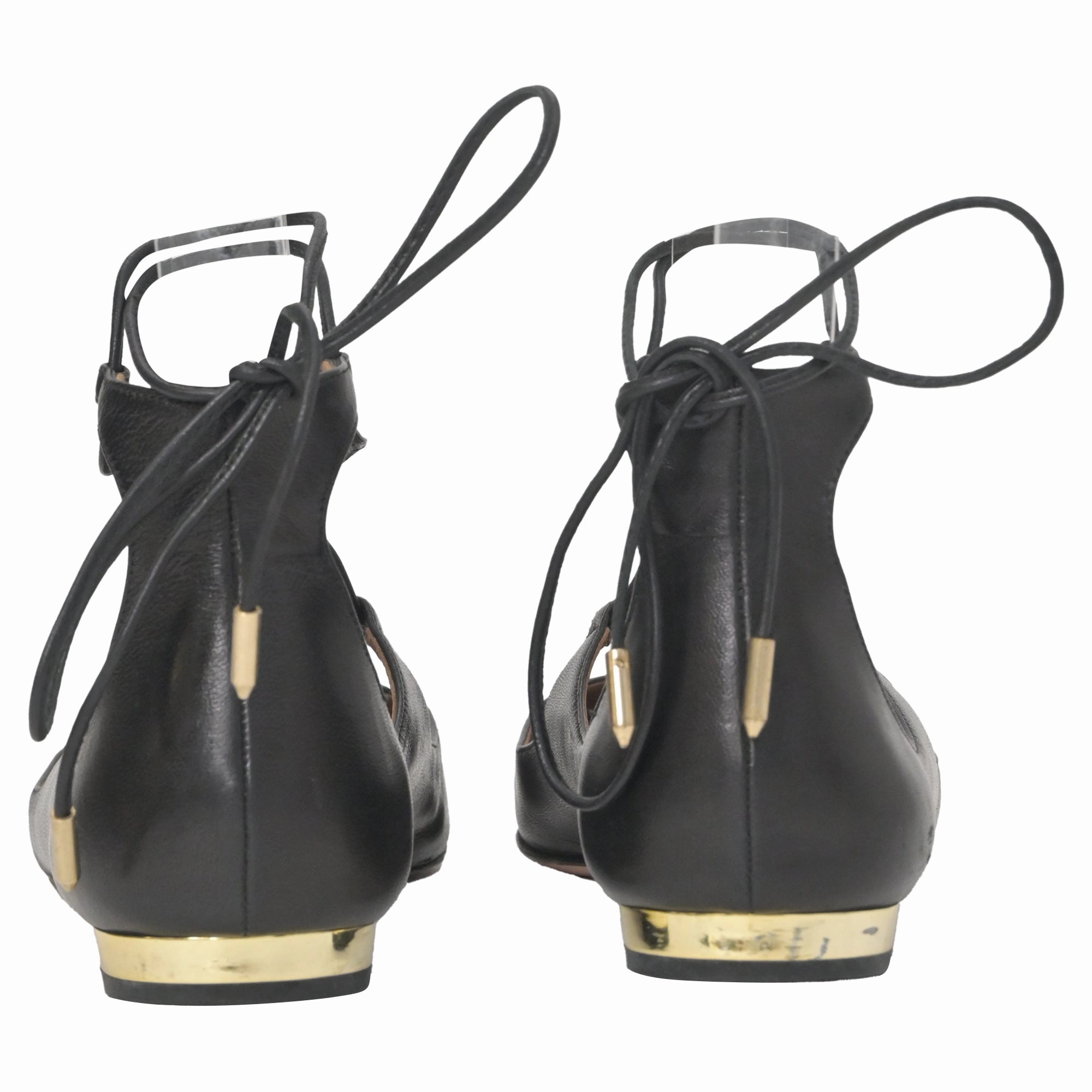 Aquazzura Christy  Lace-Up Ballet Shoes in Black Leather