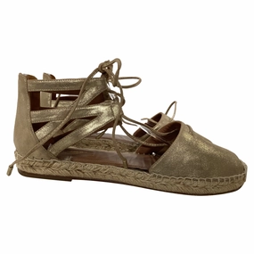 Aquazzura Lace-Up Close Toe Espadrille Flats in Gold Leather Womens Flat Shoes clearance