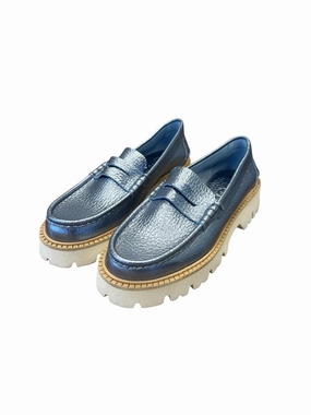 Azure Cervo Lame Loafer In Blue Cheap Ballerina Flats Womens