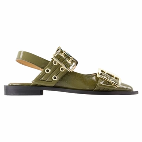 Ballerinas Feminine - Ganni - Synthetic - Green Womens Flats special deals