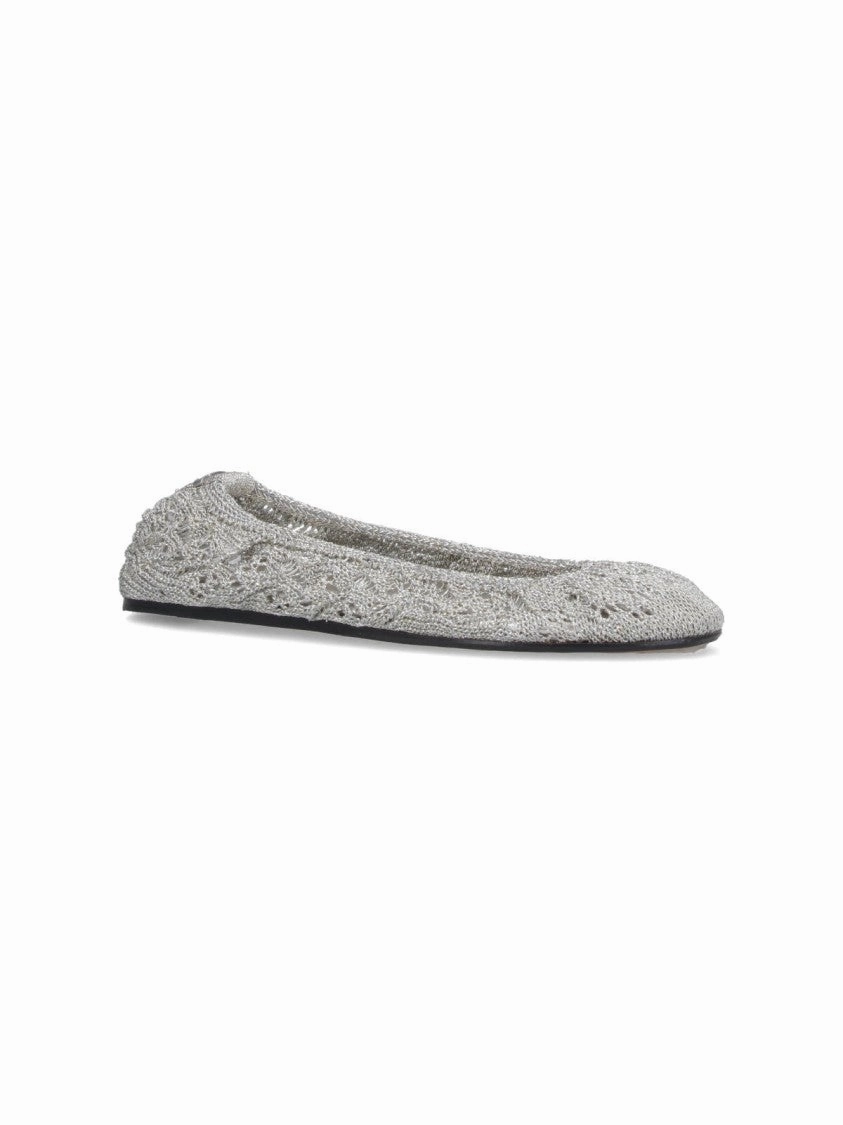 Belna" Crochet Ballet Flats  Silver