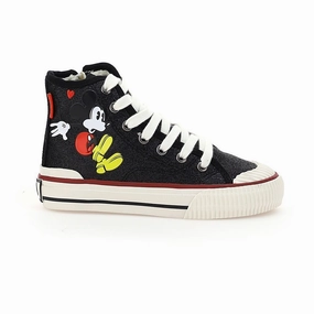 Black Mickey Leopad High Top Sneakers Affordable Casual Footwear for Girls