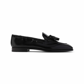 Brushed Black Calf Leather Loafers Chic Flats for Women deals