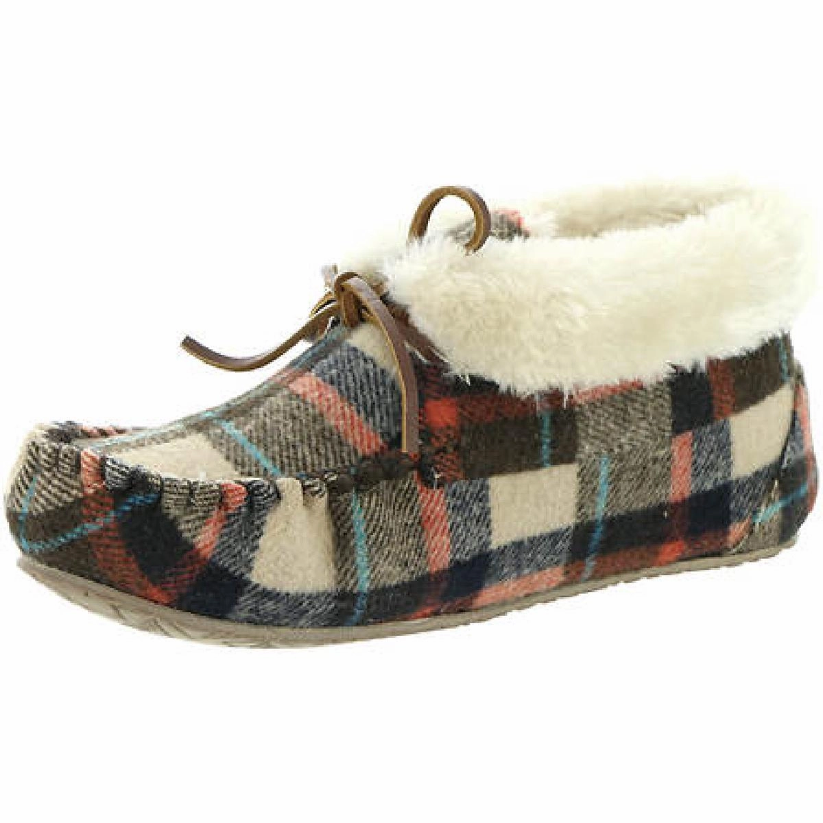 Cabin Bootie Womens Plaid Faux Fur Moccasins