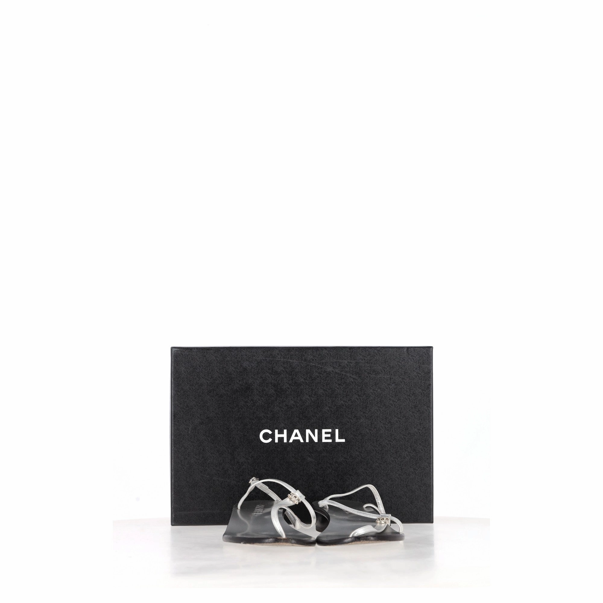 Chanel T-Strap Sandals in Silver Leather