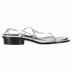 Chanel T-Strap Sandals in Silver Leather Womens Casual Flats sale