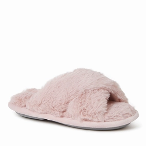 Dearfoams Kid's Jess Furry Crossband Slide Slippers Discount Girls Shoes with deals
