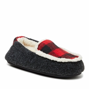 Dearfoams Kid's Unisex Hunter Felted Microwool and Plaid Moccasin Slipper Discount Boys Footwear online