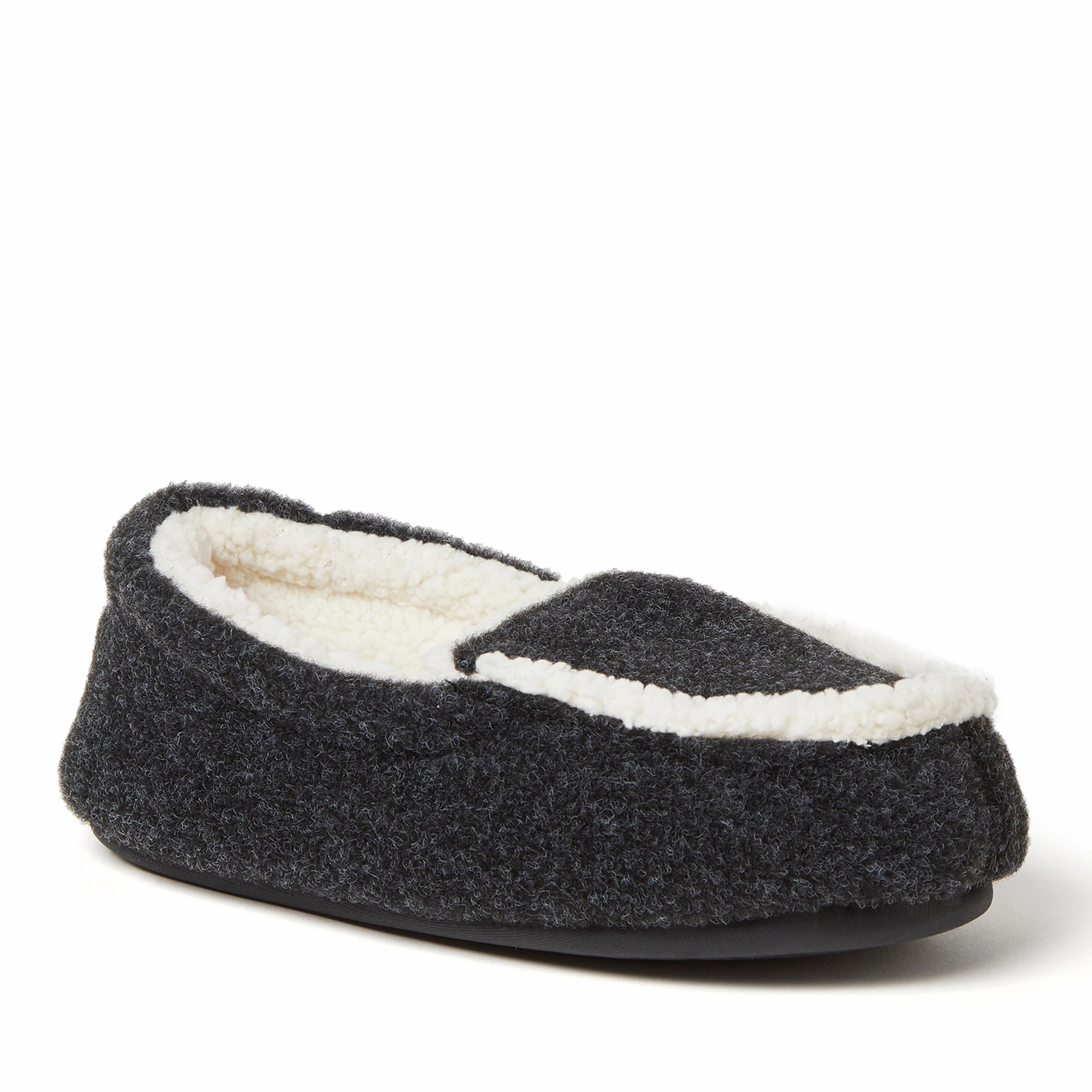 Dearfoams Kid's Unisex Hunter Felted Microwool and Plaid Moccasin Slipper