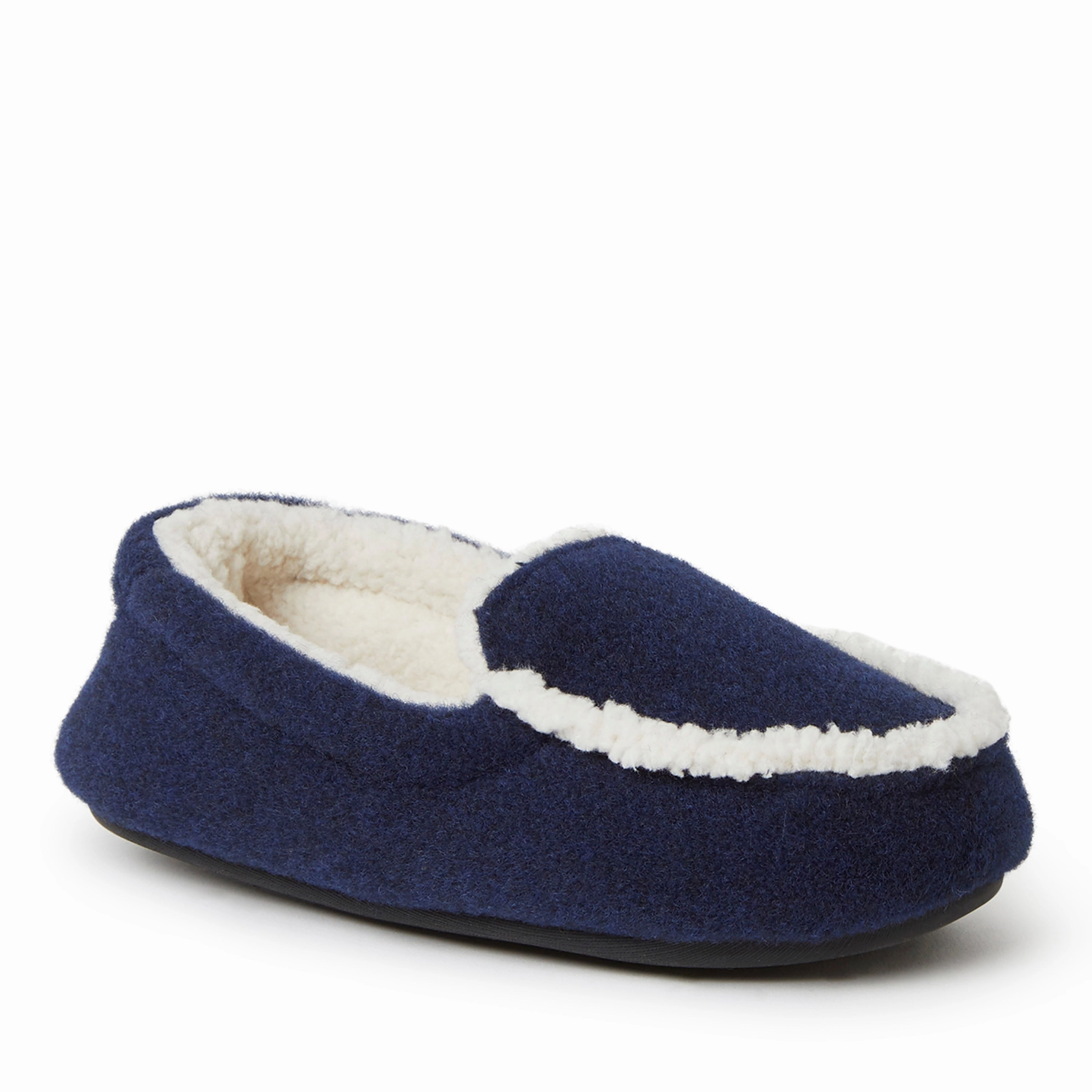 Dearfoams Kid's Unisex Hunter Felted Microwool and Plaid Moccasin Slipper