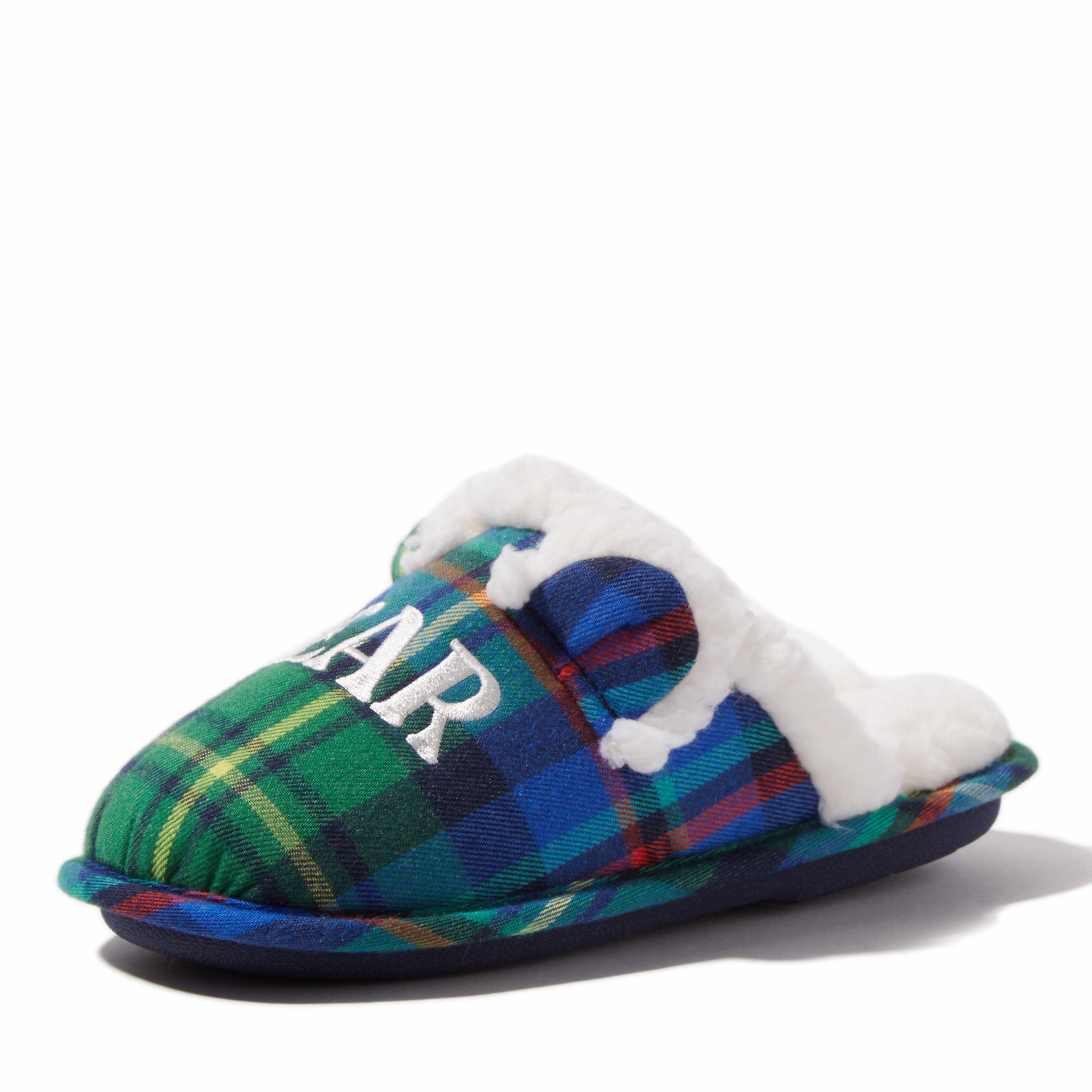 Dearfoams Kids Lil Bear Plaid Scuff Slipper