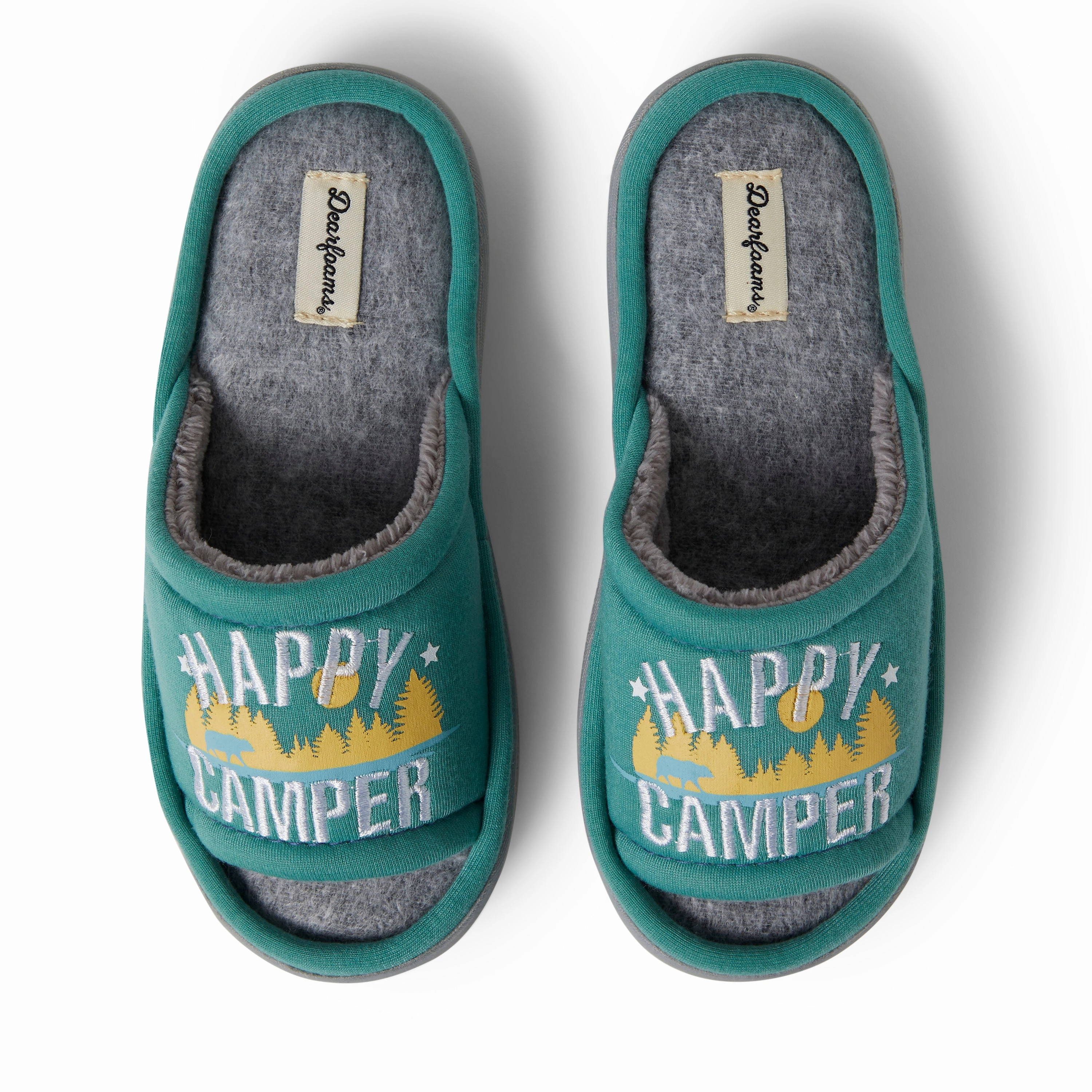 Dearfoams Kids Unisex Lennox Happy Camper Sweatshirt Slide Slipper