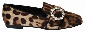 Dolce & Gabbana Leopard Print Crystal Embellished Women's Loafers Comfy Women Flats under $50