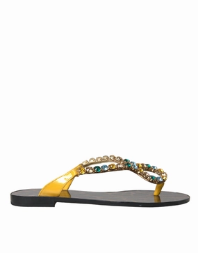 Dolce & Gabbana Mustard Crystal Calf Leather Beachwear Women's Shoes Cheap Ballerina Flats Womens