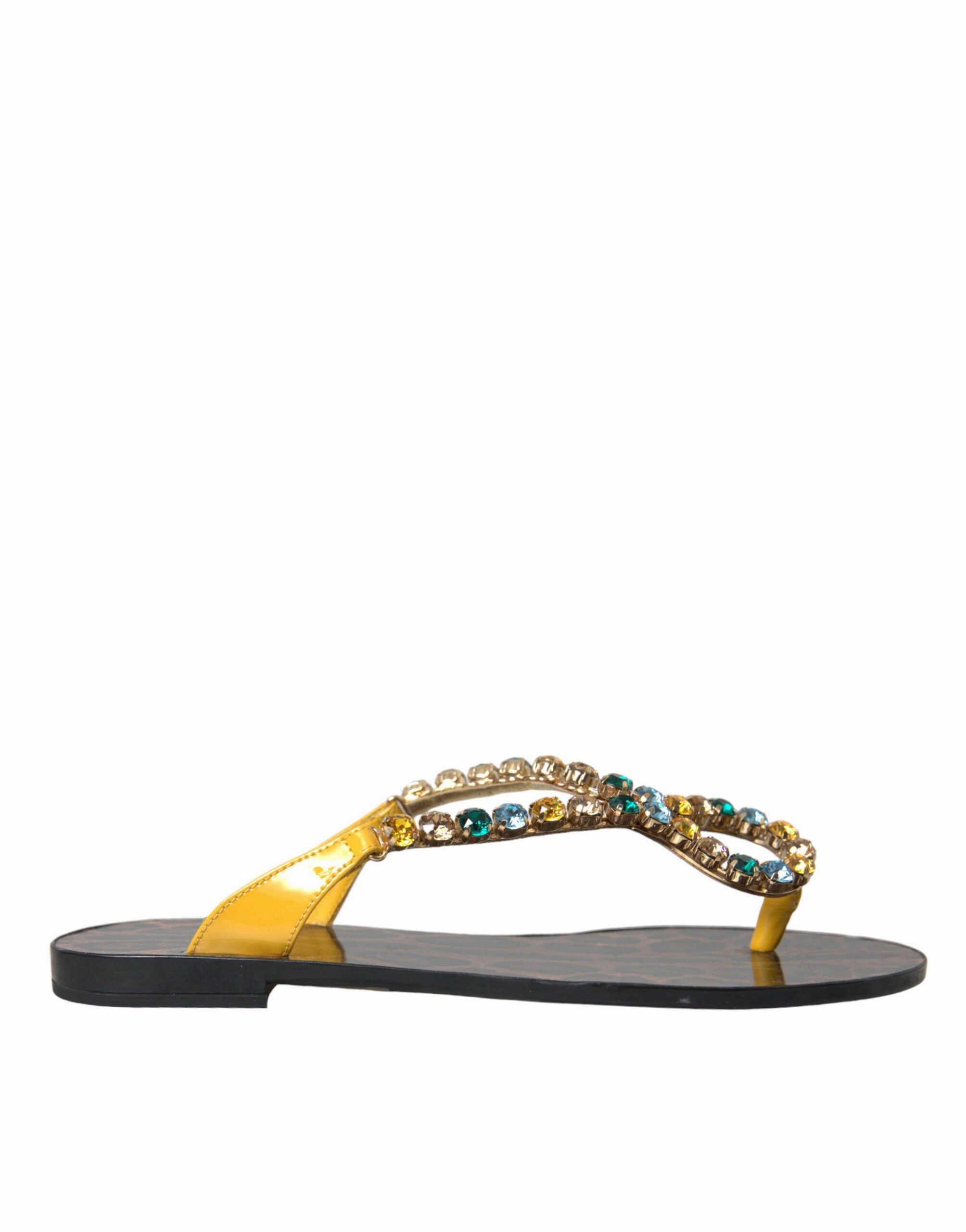 Dolce & Gabbana Mustard Crystal Calf Leather Beachwear Women's Shoes Cheap Ballerina Flats Womens
