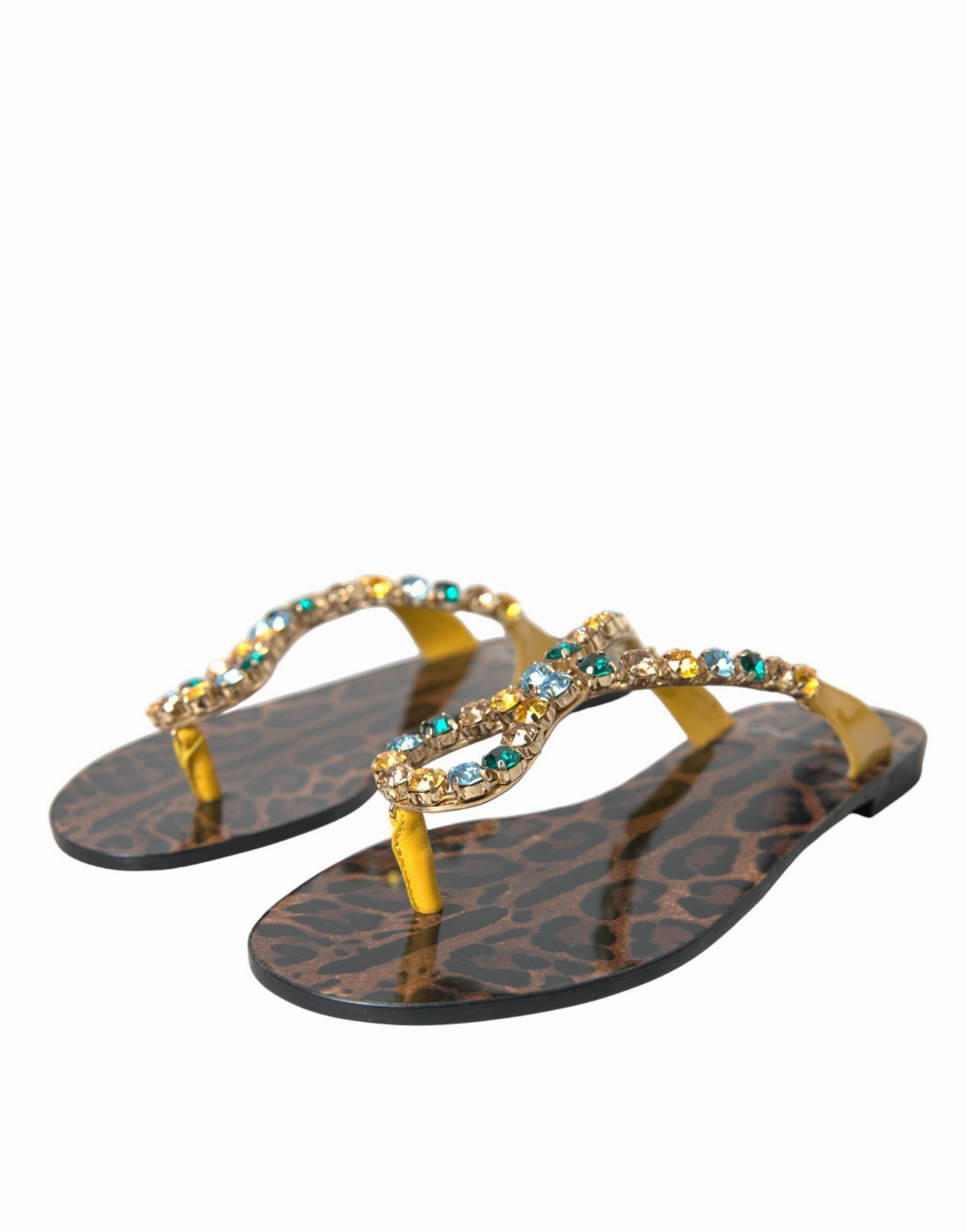 Dolce & Gabbana Mustard Crystal Calf Leather Beachwear Women's Shoes