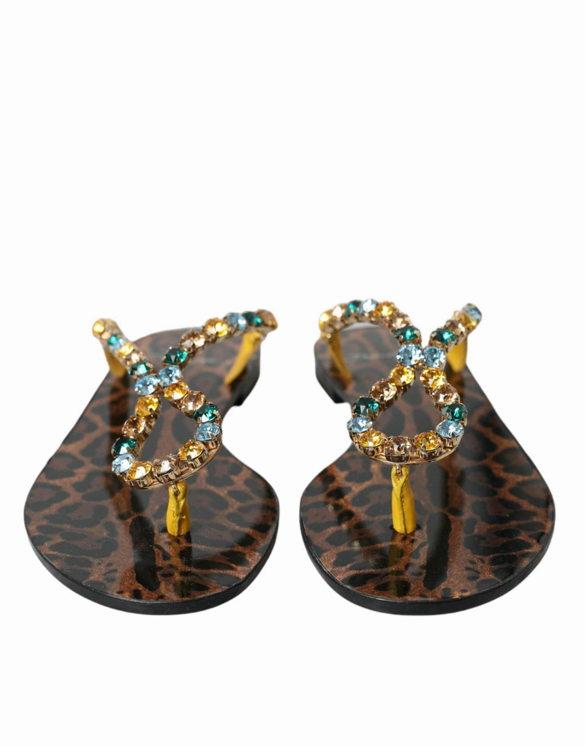 Dolce & Gabbana Mustard Crystal Calf Leather Beachwear Women's Shoes