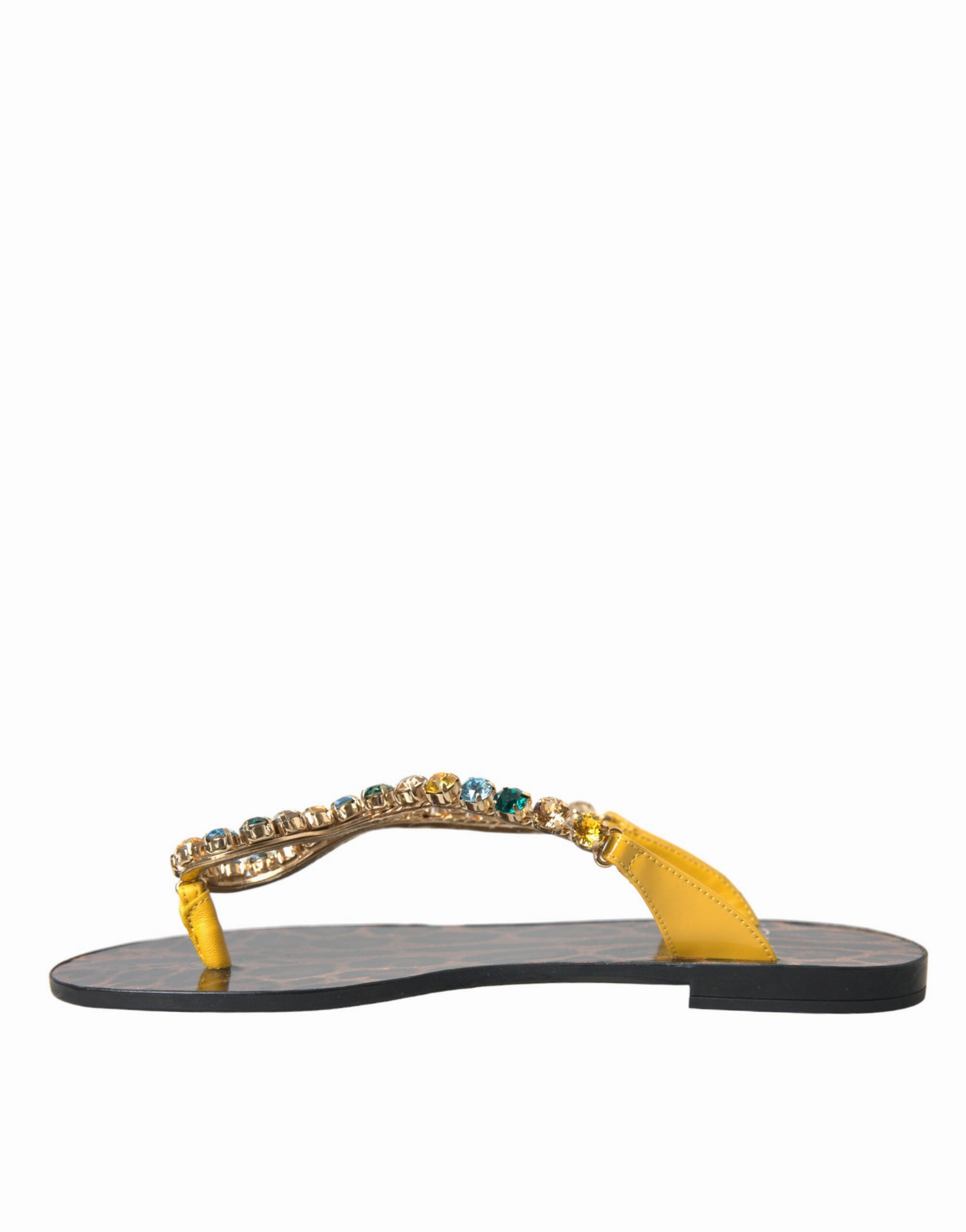 Dolce & Gabbana Mustard Crystal Calf Leather Beachwear Women's Shoes