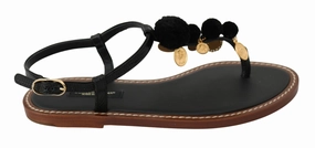 Dolce & Gabbana Pom Pom Flip Flop Ankle Strap Women's Flats Cheap Ballerina Flats Womens