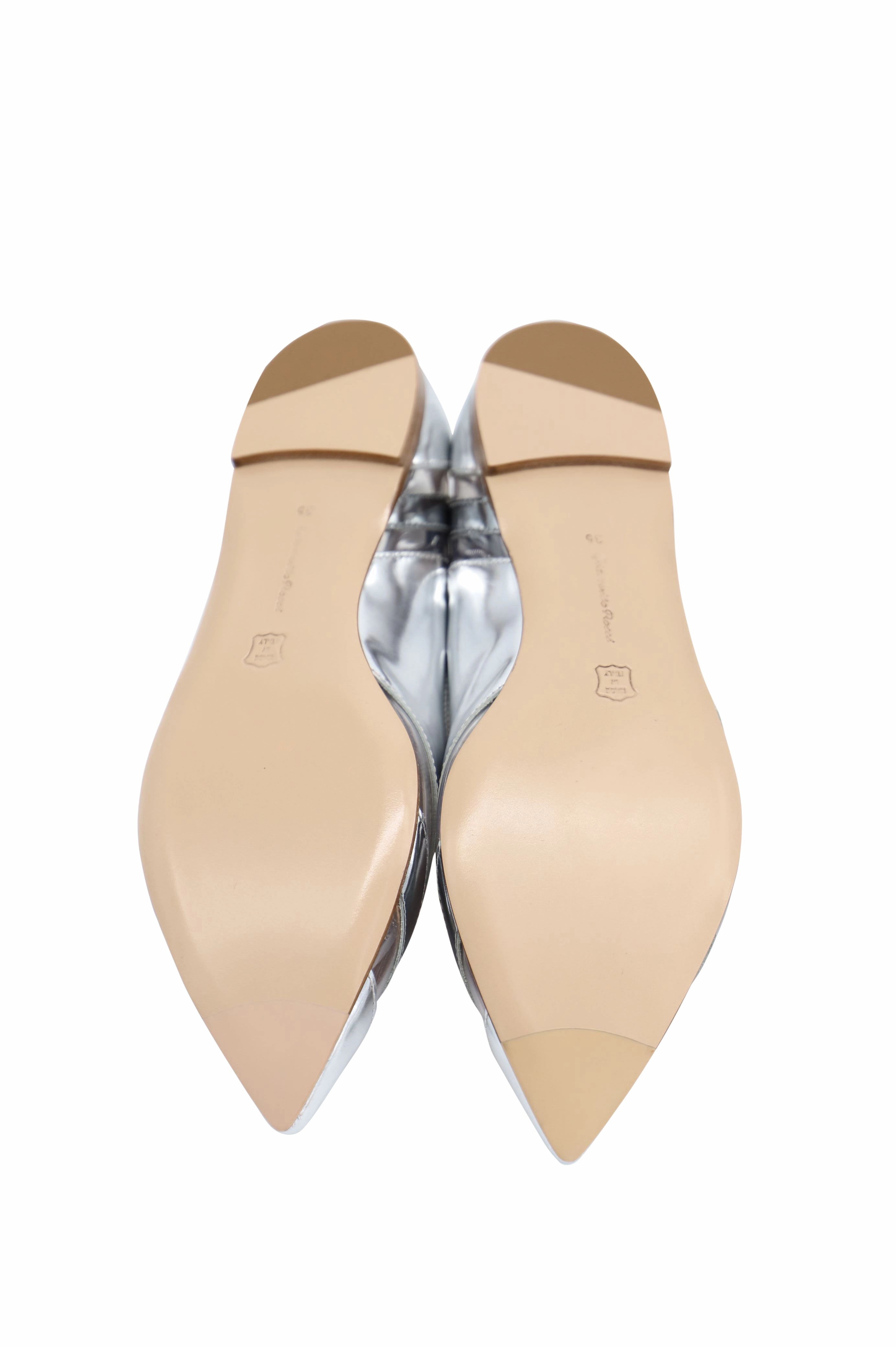 Gianvito Rossi Meparta Pointed Toe Flats in Silver Patent