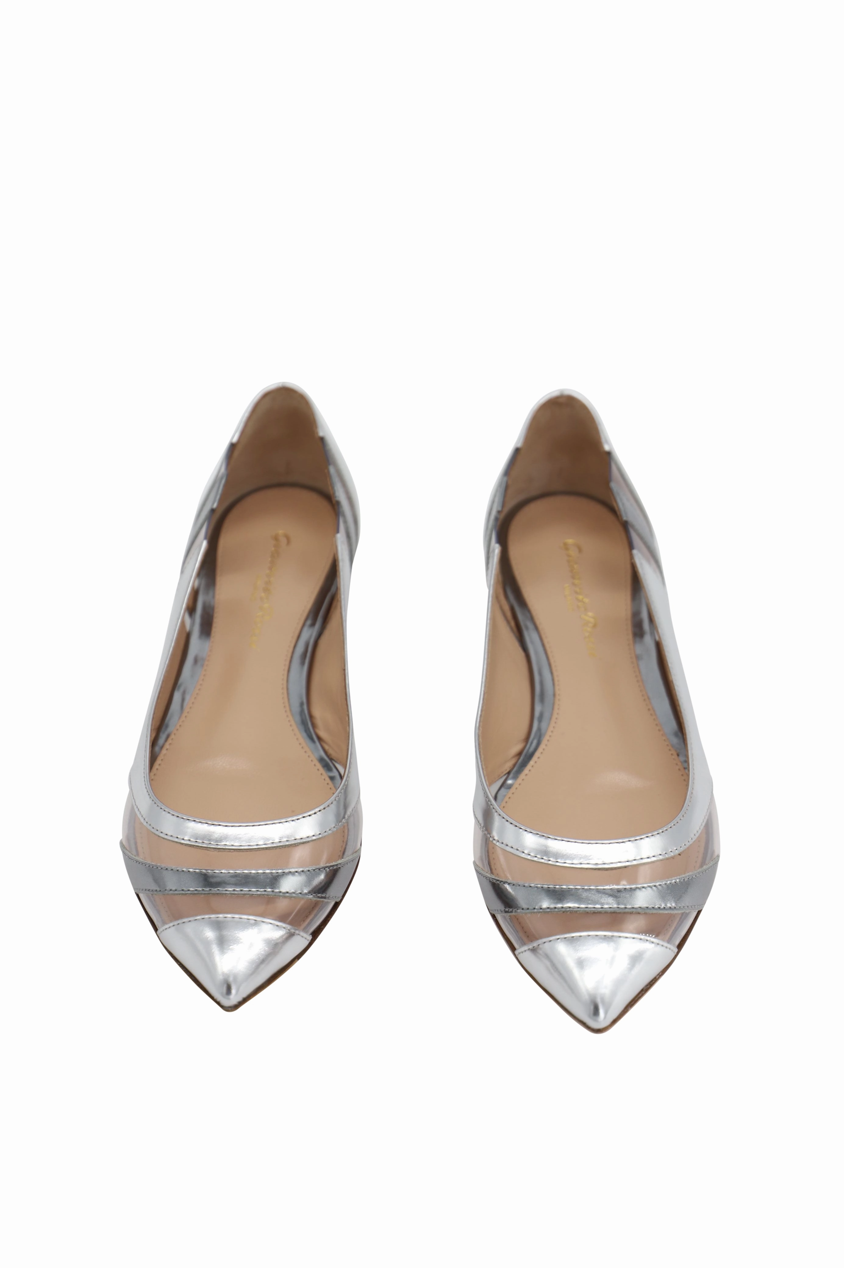 Gianvito Rossi Meparta Pointed Toe Flats in Silver Patent