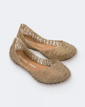 Girl's Campana Papel Flat In Gold Glitter Girls Casual Shoes promo price