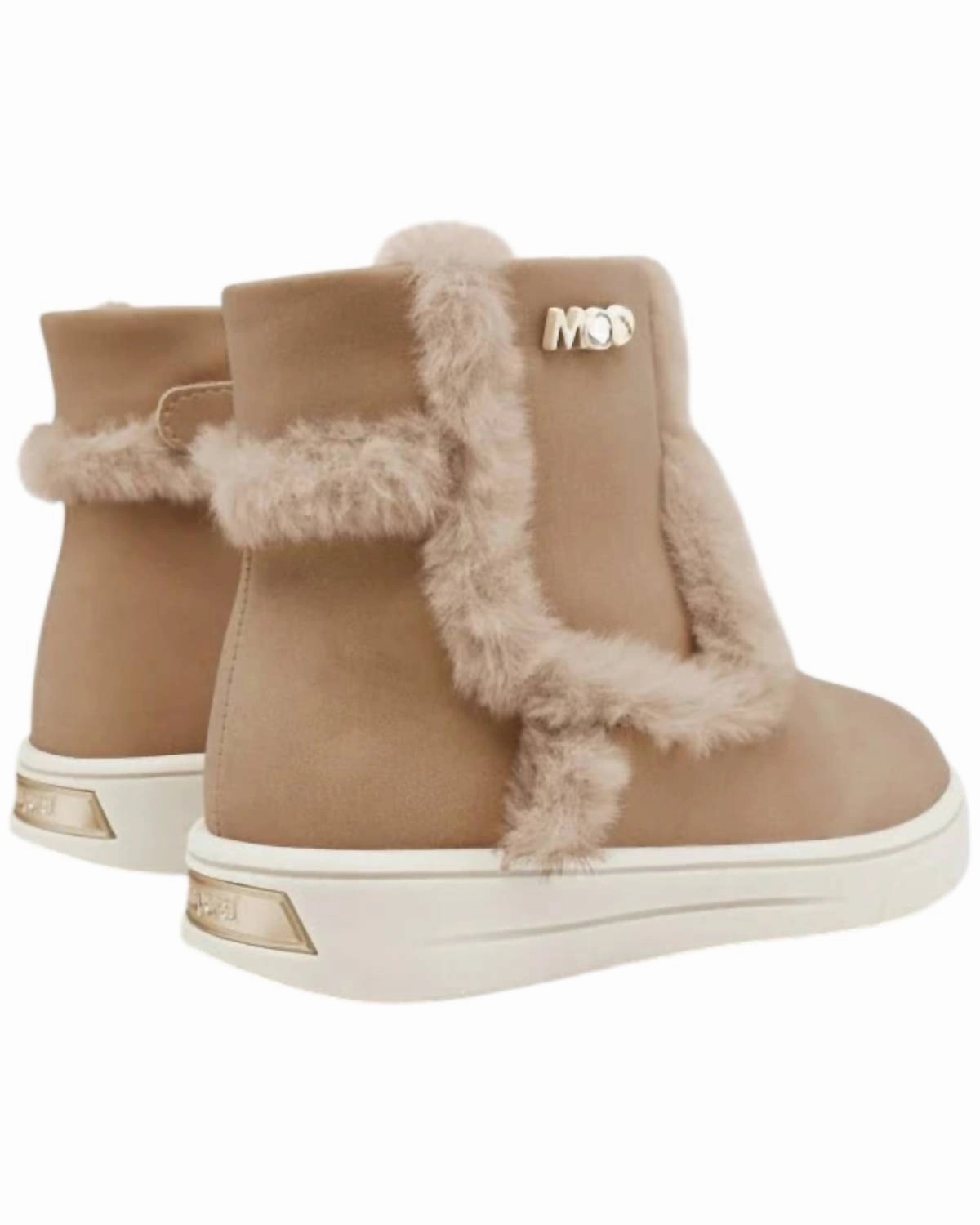 Girl's Faux Fur Detail Booties In Mole