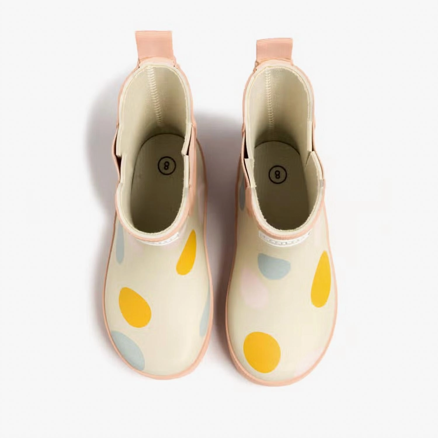 Girl's Rainboots In Cream Gobble Dots