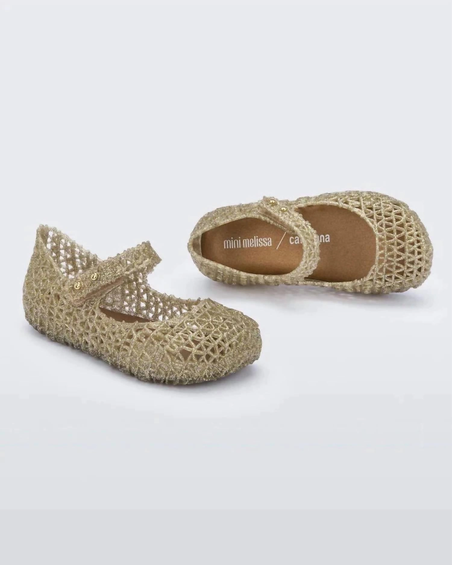 Girls' Campana Papel Flats In Gold Glitter