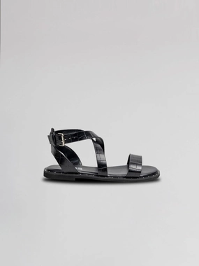 Girls Black Leather Strappy Sandals Girls Shoes promo price