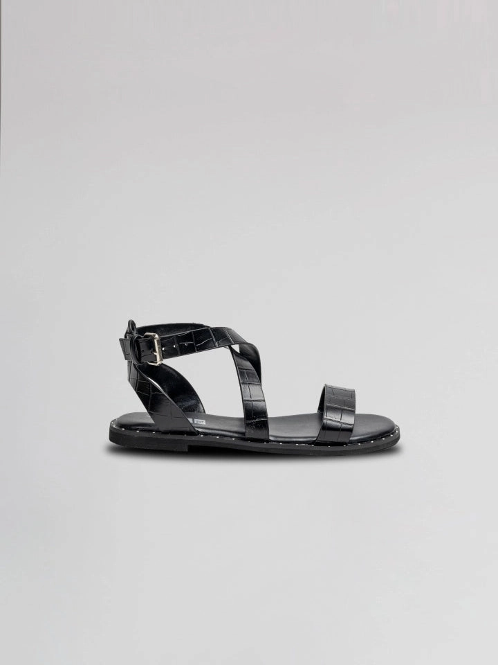 Girls Black Leather Strappy Sandals Girls Shoes promo price