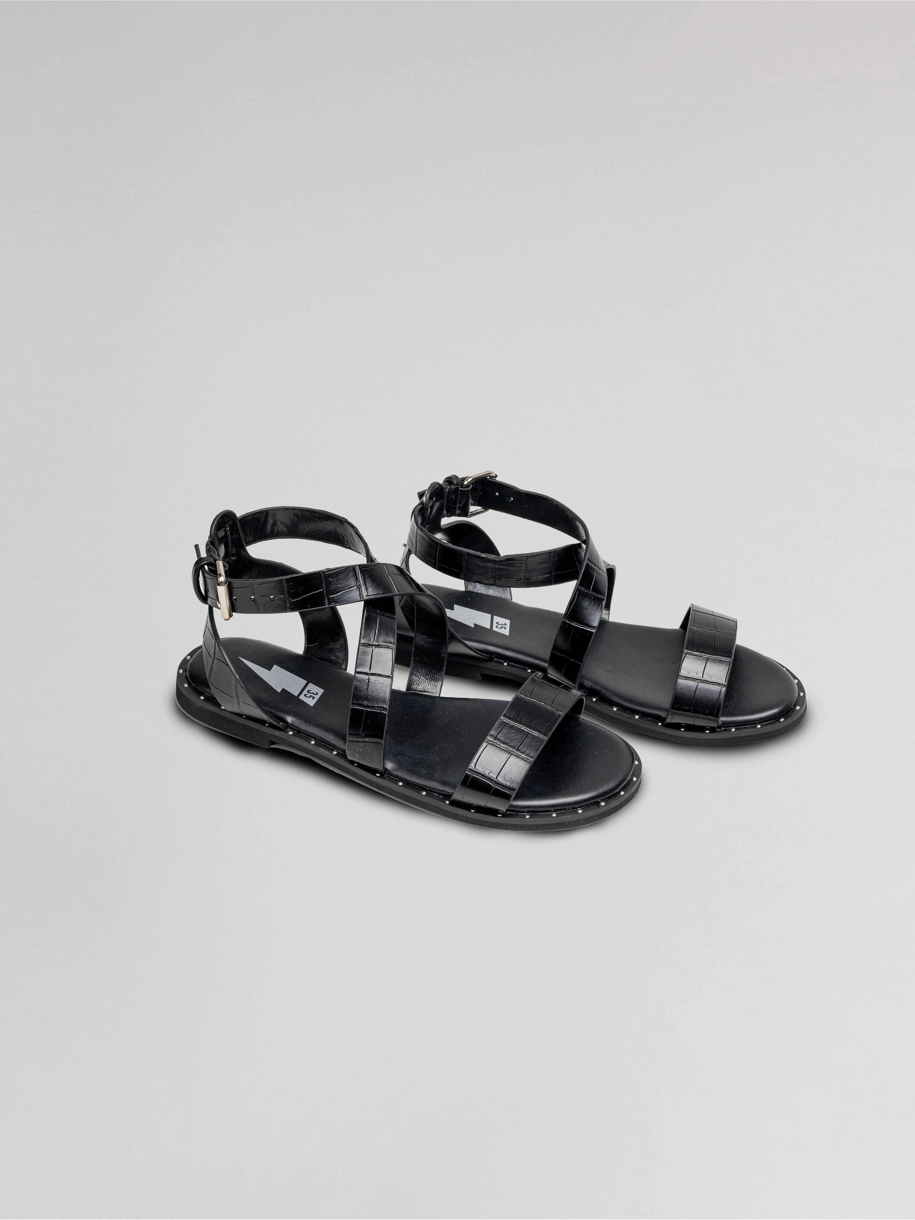 Girls Black Leather Strappy Sandals