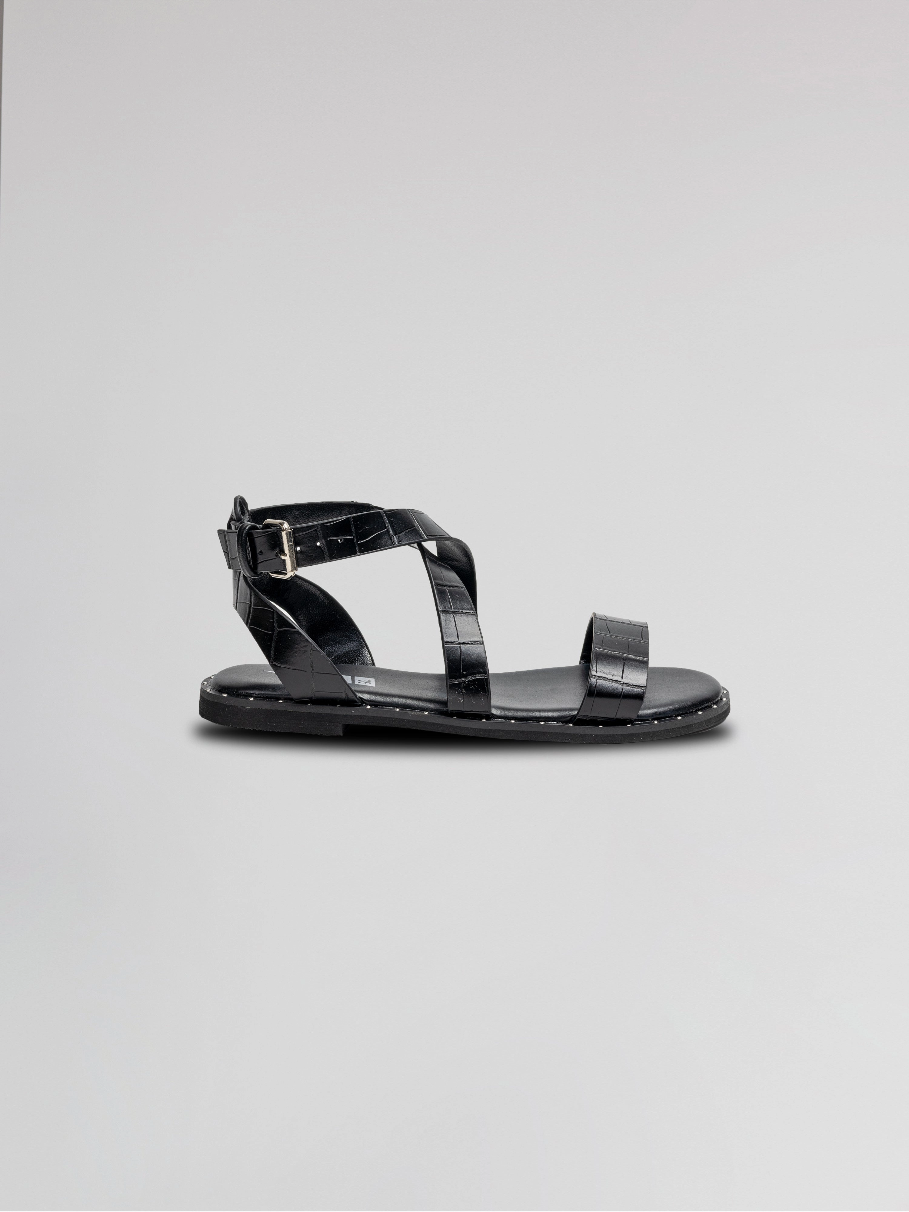 Girls Black Leather Strappy Sandals