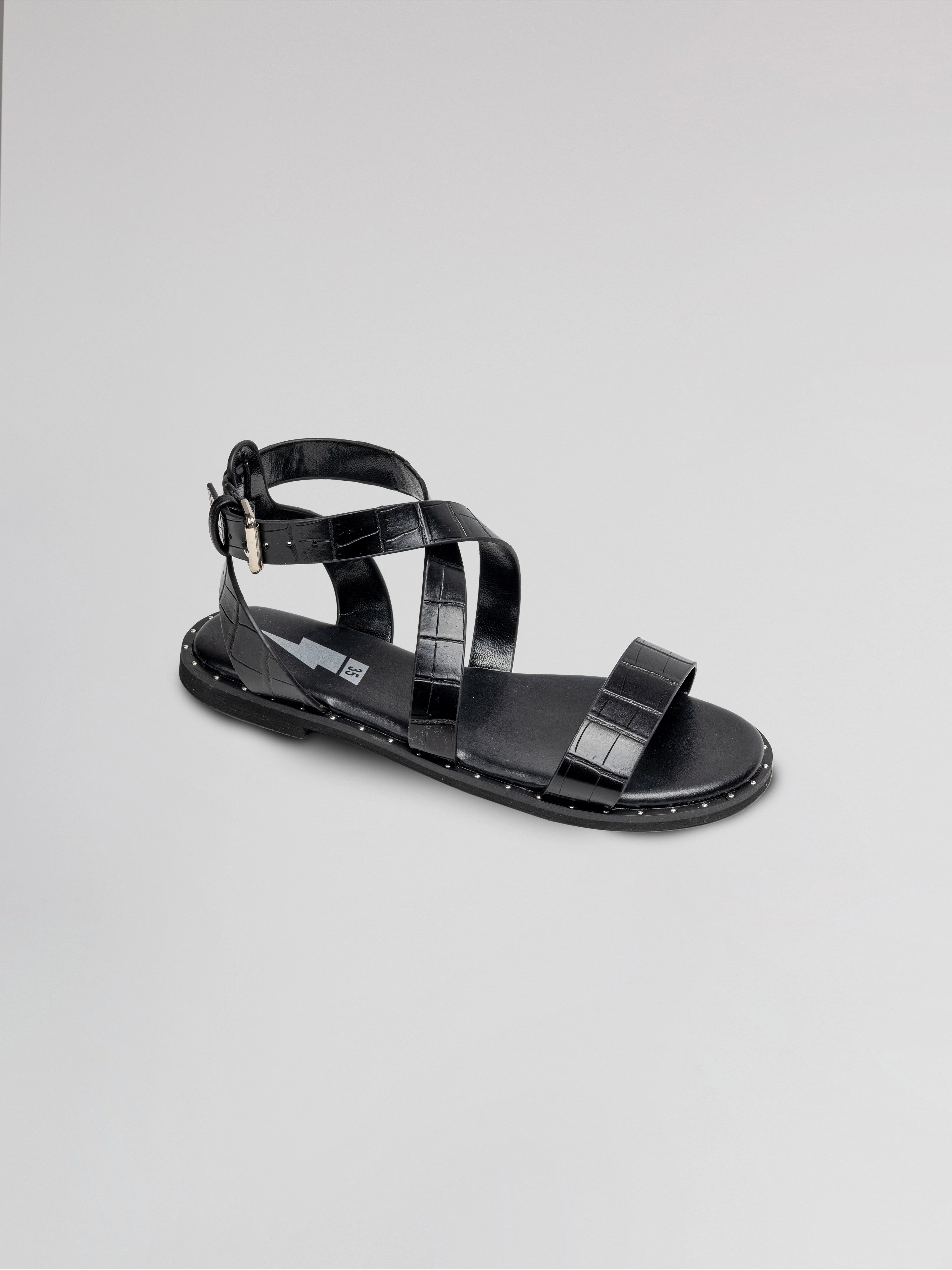 Girls Black Leather Strappy Sandals