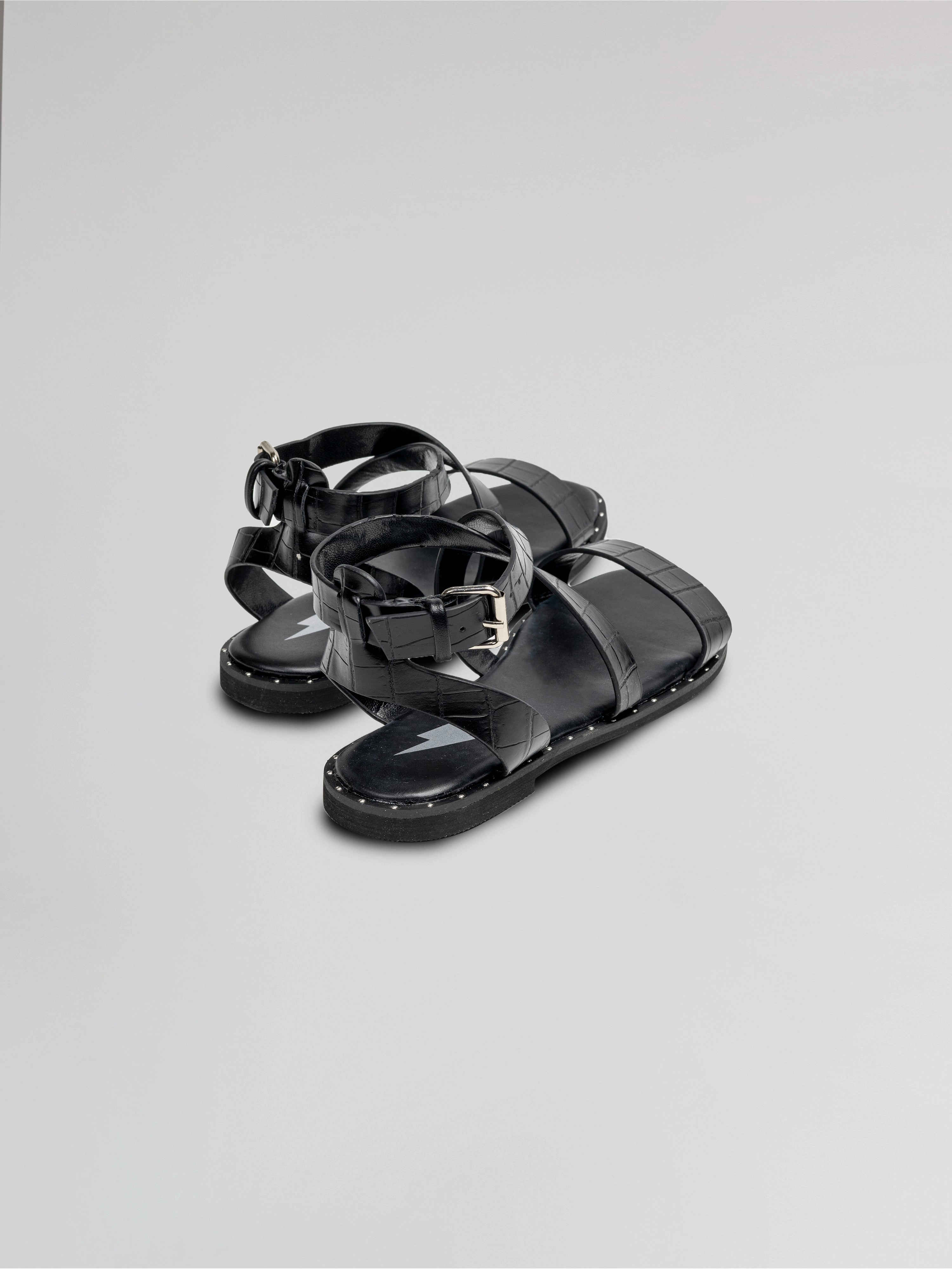 Girls Black Leather Strappy Sandals