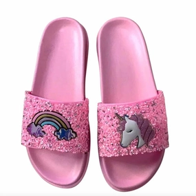 Girls Unicorn Glitter Slide Sandal In Pink Girls Shoes promo price
