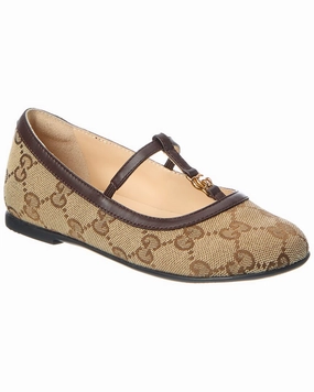 Gucci GG Canvas & Leather Flat Girls Casual Shoes promo price