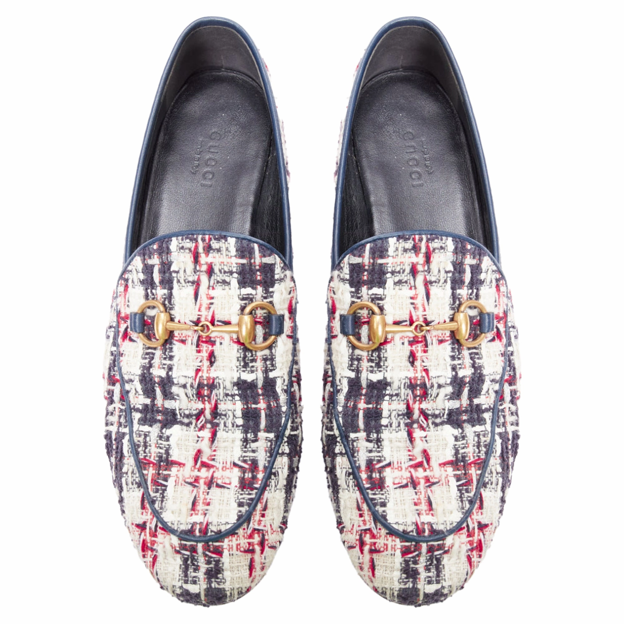 Gucci red tweed horsebit loafers
