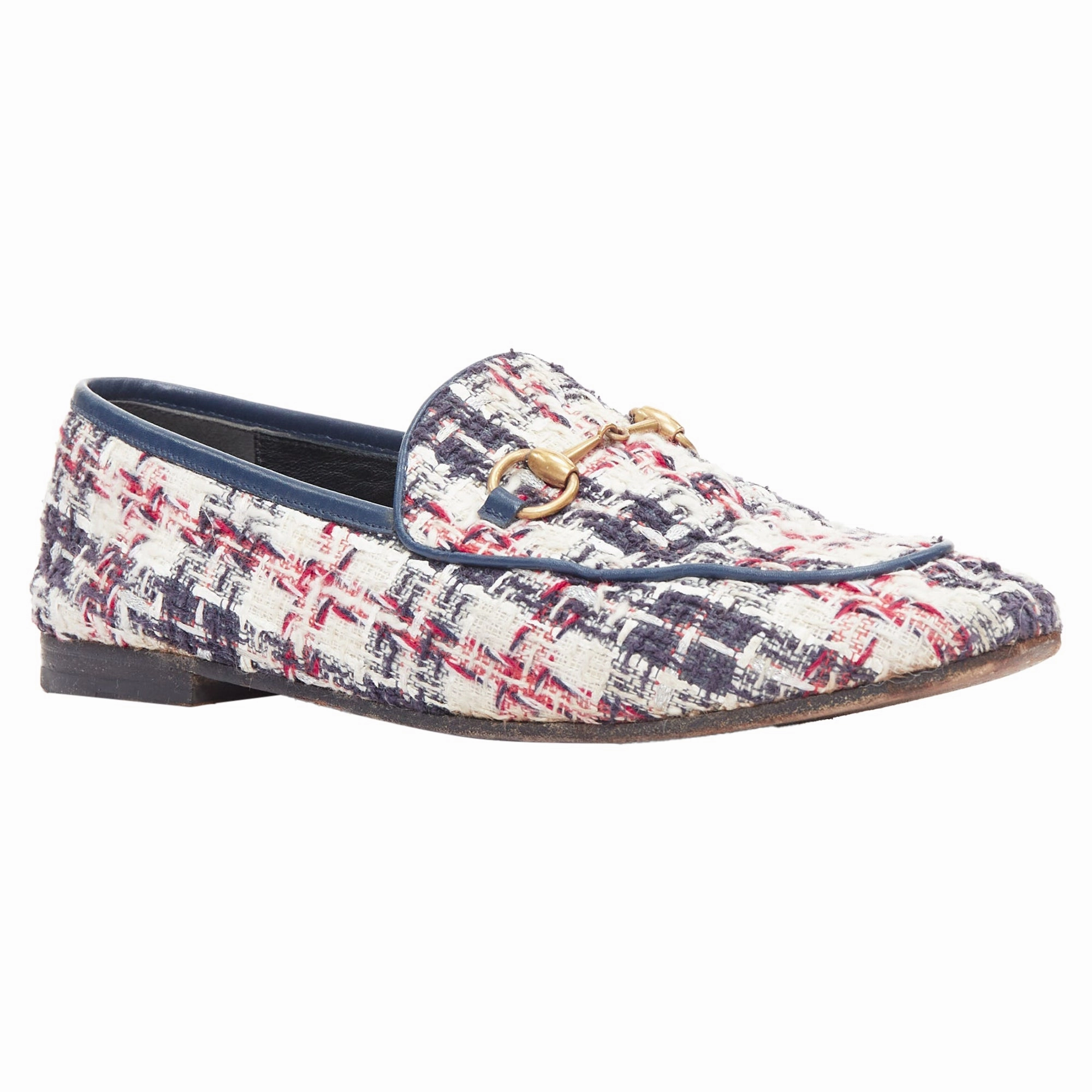 Gucci red tweed horsebit loafers