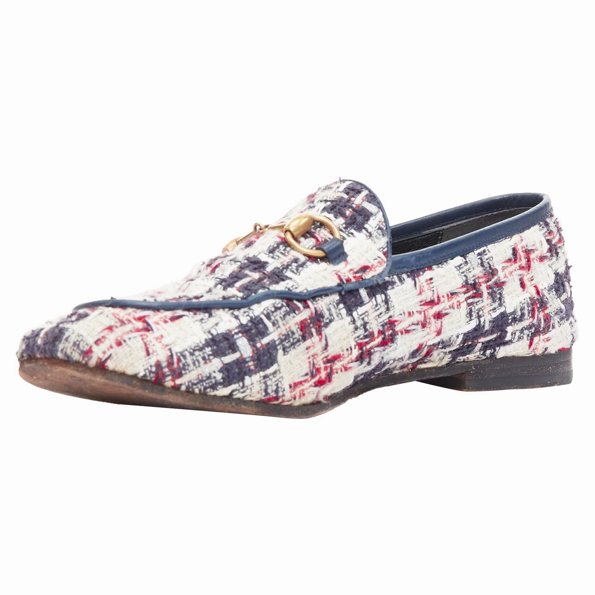 Gucci red tweed horsebit loafers