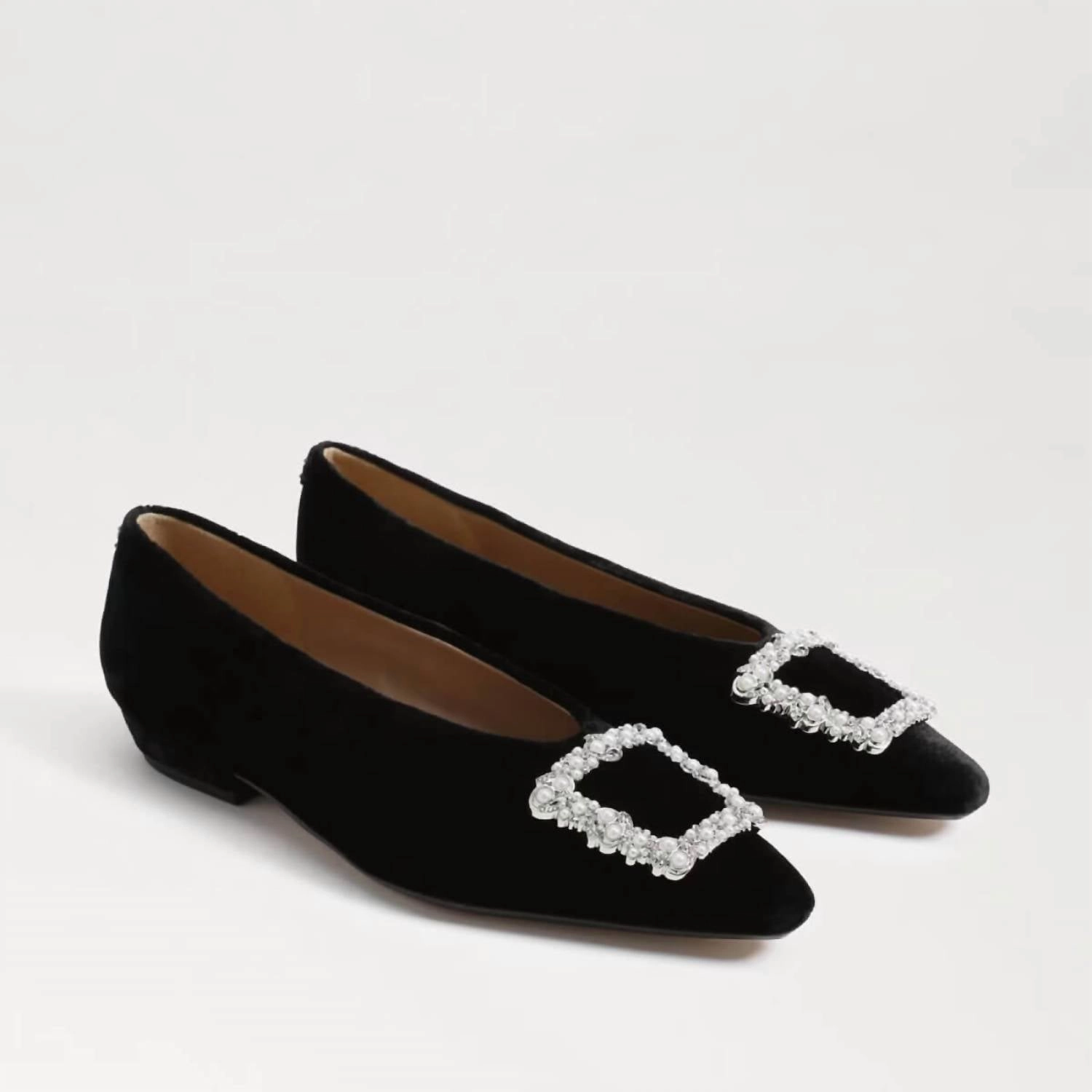 Janina Luster Pointed Toe Flat In Black Velvet