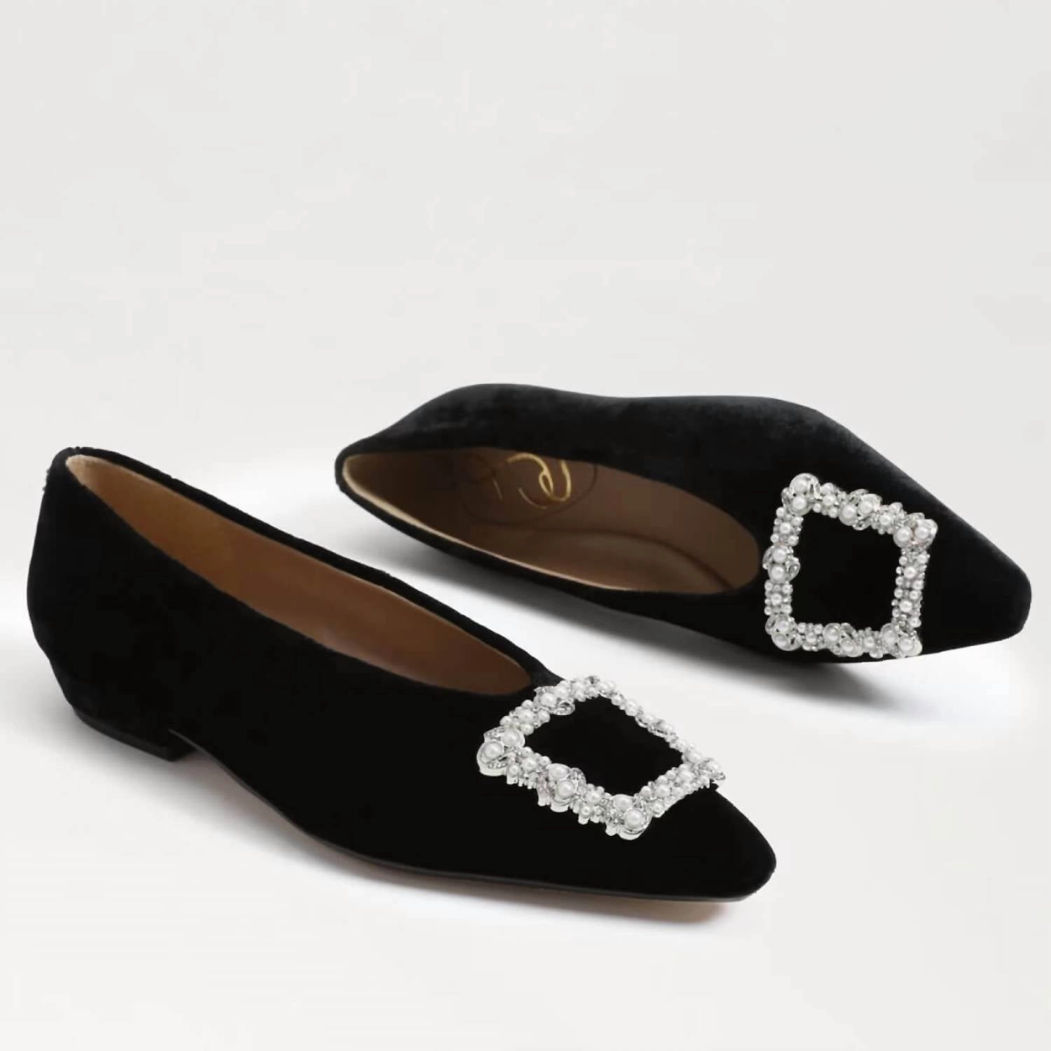 Janina Luster Pointed Toe Flat In Black Velvet Soft Sole Flats Womens sale
