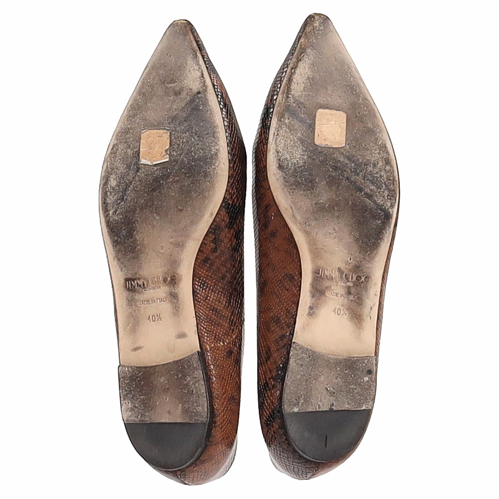 Jimmy Choo Romy Snakeskin-Embossed Ballet Flats in Brown Leather
