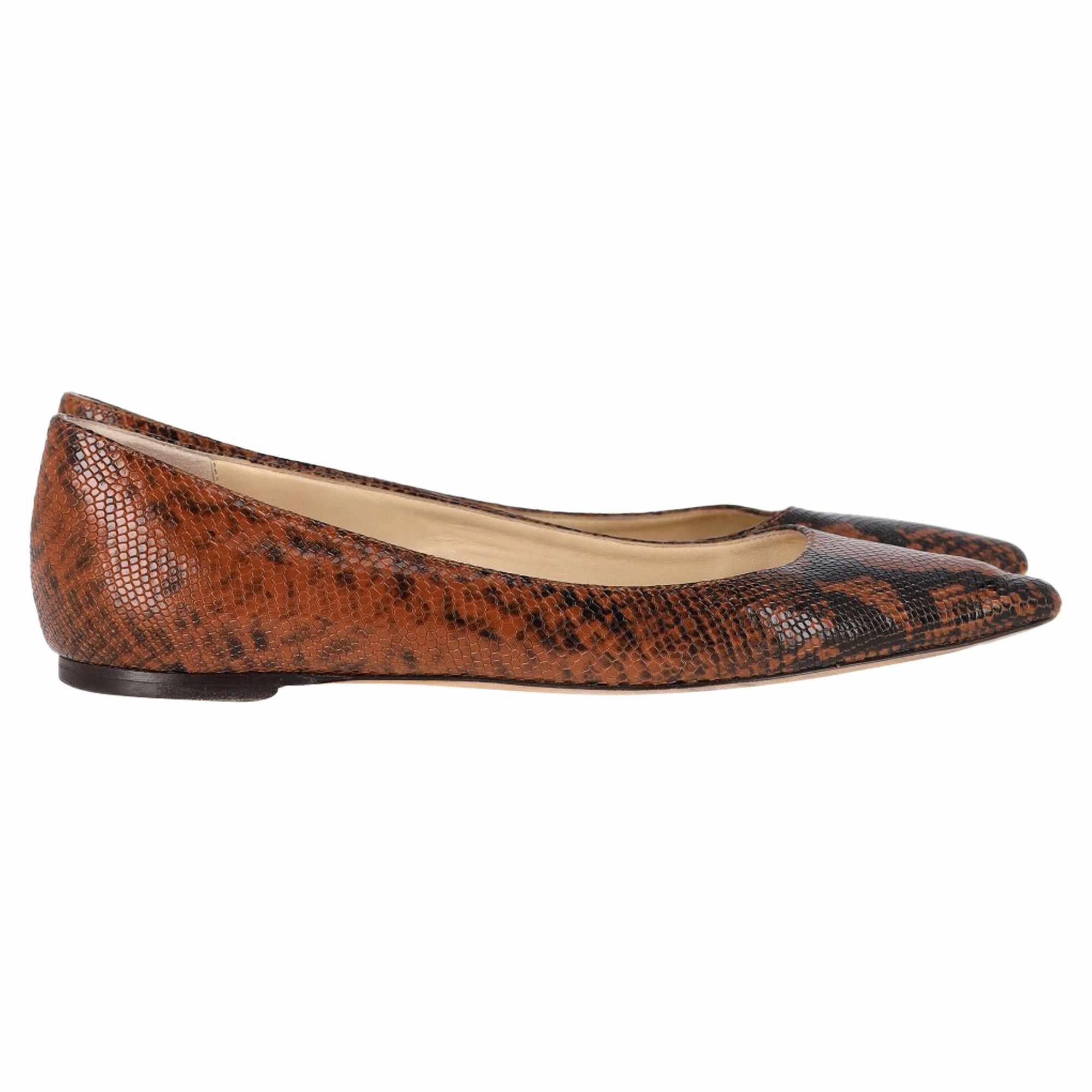 Jimmy Choo Romy Snakeskin-Embossed Ballet Flats in Brown Leather Womens Fashion Flats cheap
